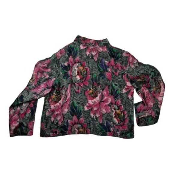 Chico's Jackets & Blazers - Chicos Silk Blend Trucker Shirt Jacket Womens Sz 3 Floral Silver Button Up XL